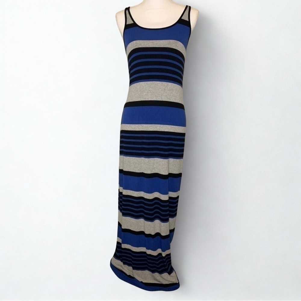 Red 23 Women Long Maxi Stripe Summer Tank Dress Blue Gray Black Size Medium
